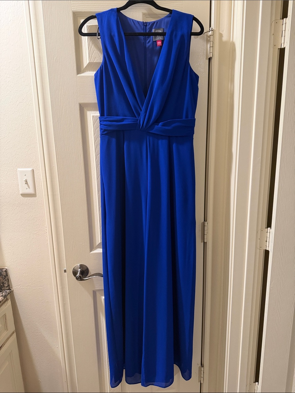 Vince Camuto Royal Blue Sleeveless V-Neck Twisted Waist Jumpsuit
